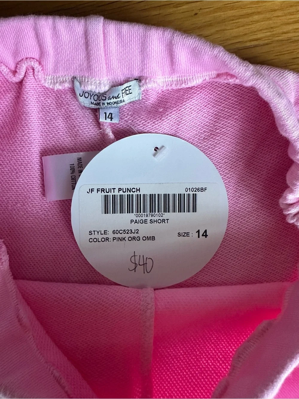 Joyous And Free Girls Paige Short Ombré Pink Orange Size 14 Elastic Waist